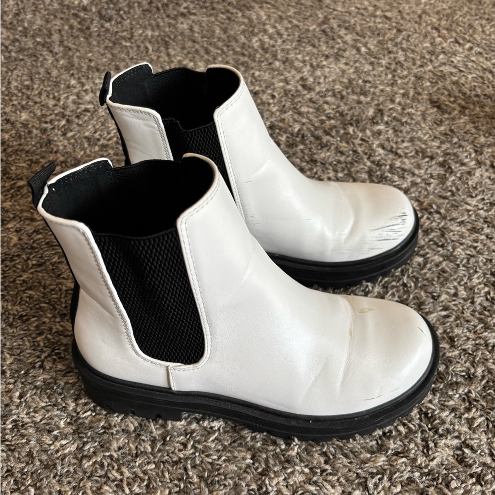 Soda White and Black Ankle Boots